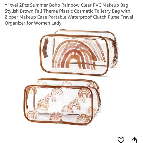 2 Pcs Boho Rainbow Clear PVC make up bag - Picture 1 of 4